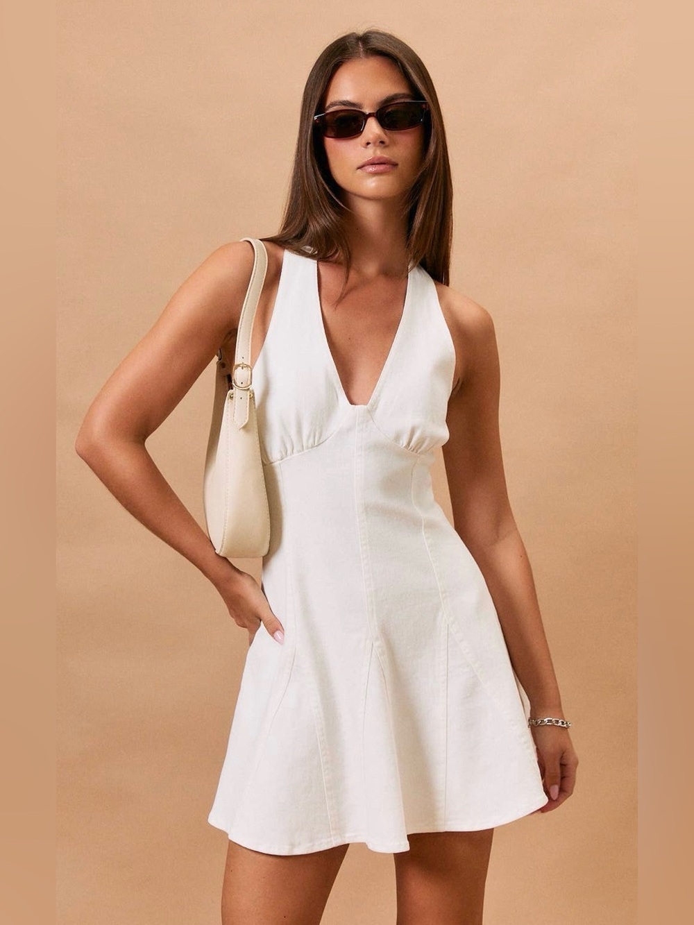 Le Lis White Halter Flared Mini Dress